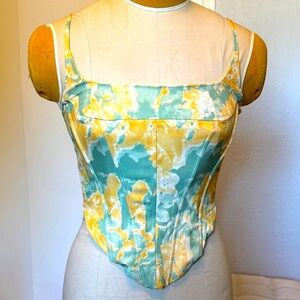 Fashion Nova Green and Yellow Floral Corset Top